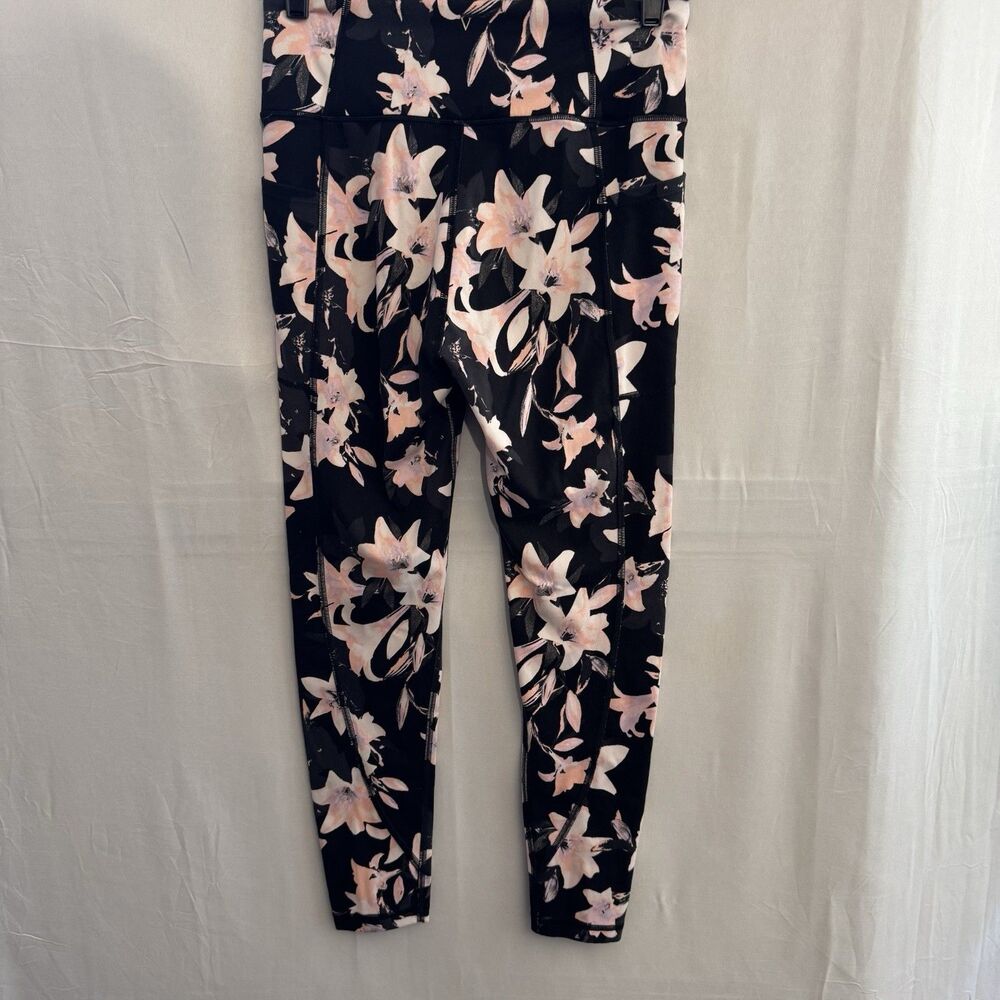 Victoria’s Secret Floral Leggings Womens 10 Black Pink High Rise Stretch Active